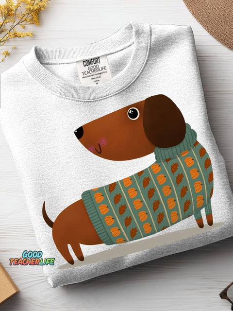 Autumn Sweater Dachshund Decorative Pattern Casual Sweatshirt