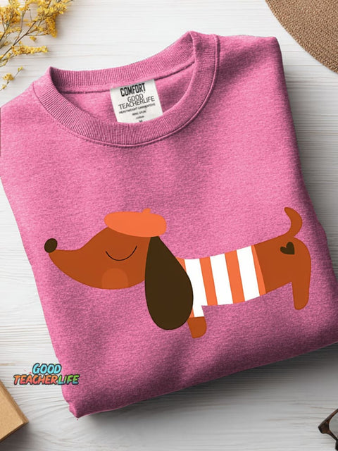 French-dressed Dachshund Decorative Pattern Casual Sweatshirt