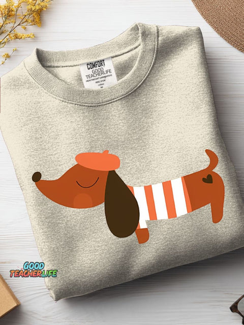 French-dressed Dachshund Decorative Pattern Casual Sweatshirt