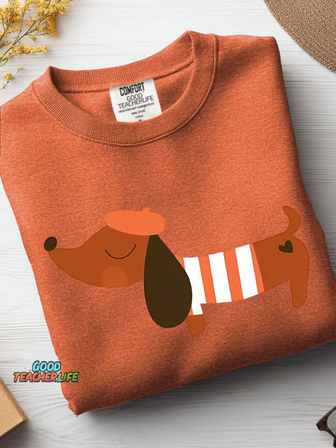 French-dressed Dachshund Decorative Pattern Casual Sweatshirt