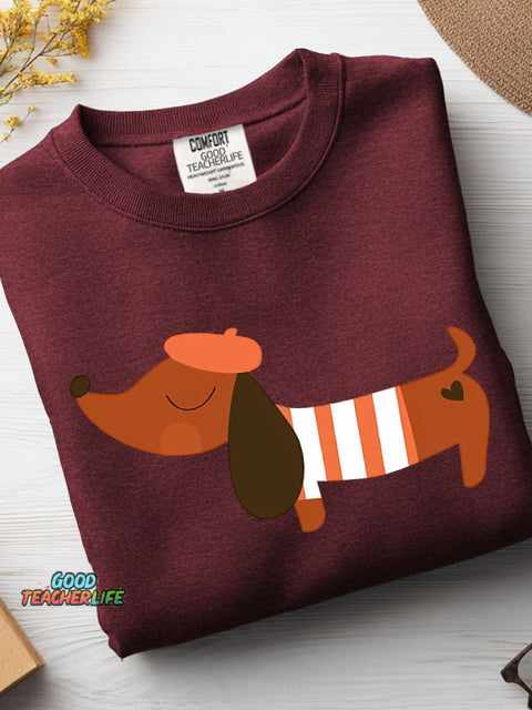 French-dressed Dachshund Decorative Pattern Casual Sweatshirt