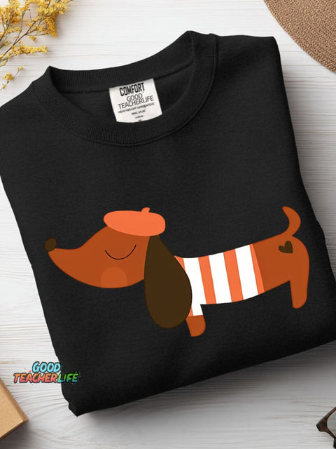 French-dressed Dachshund Decorative Pattern Casual Sweatshirt