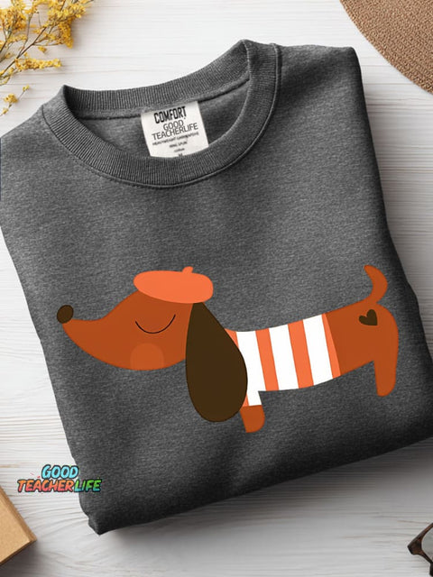 French-dressed Dachshund Decorative Pattern Casual Sweatshirt