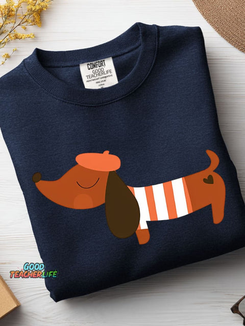 French-dressed Dachshund Decorative Pattern Casual Sweatshirt