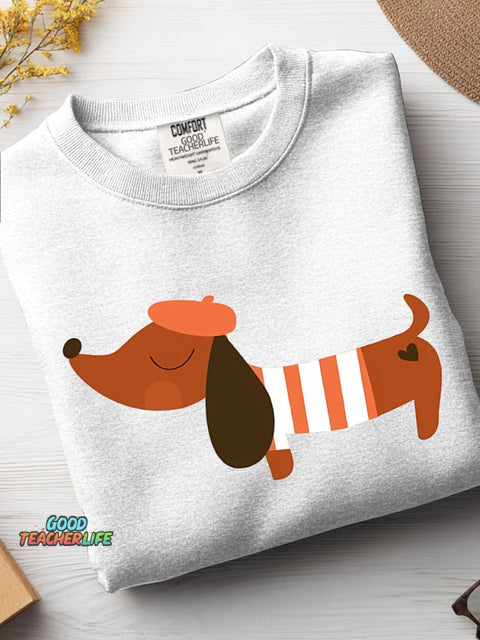 French-dressed Dachshund Decorative Pattern Casual Sweatshirt