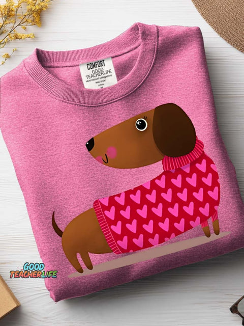 Decorative Pattern of Dachshund Wearing Heart Sweater Casual Sweatshirt