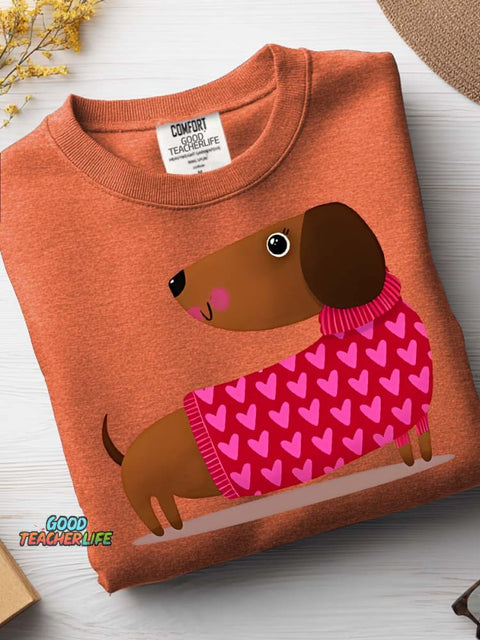 Decorative Pattern of Dachshund Wearing Heart Sweater Casual Sweatshirt