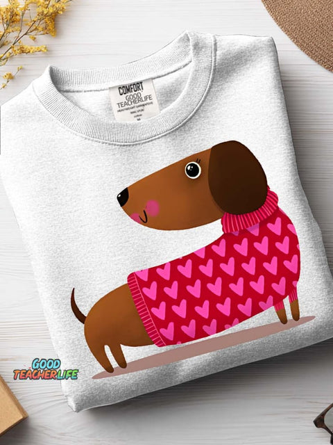 Decorative Pattern of Dachshund Wearing Heart Sweater Casual Sweatshirt