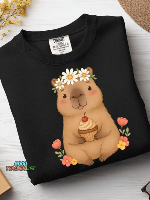 Cute Capybara and Cupcake Decorative Pattern Casual Sweatshirt