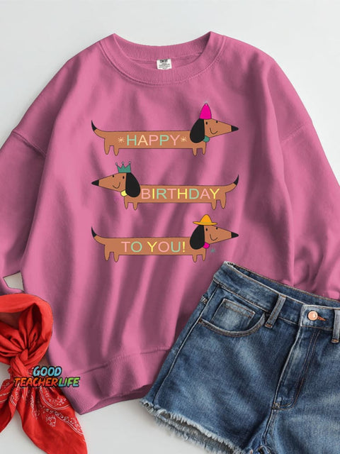 Dachshund Happy Birthday Decorative Pattern Casual Sweatshirt