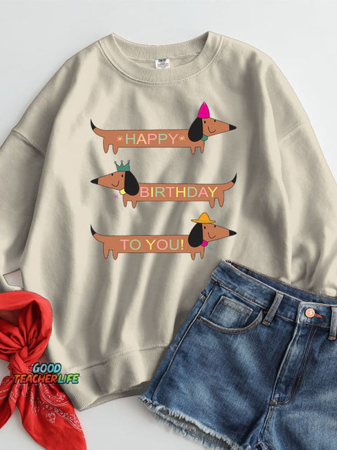 Dachshund Happy Birthday Decorative Pattern Casual Sweatshirt