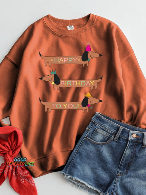Dachshund Happy Birthday Decorative Pattern Casual Sweatshirt