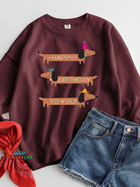 Dachshund Happy Birthday Decorative Pattern Casual Sweatshirt