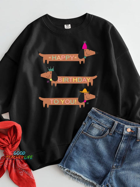 Dachshund Happy Birthday Decorative Pattern Casual Sweatshirt