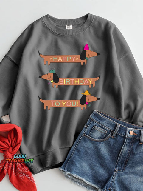 Dachshund Happy Birthday Decorative Pattern Casual Sweatshirt