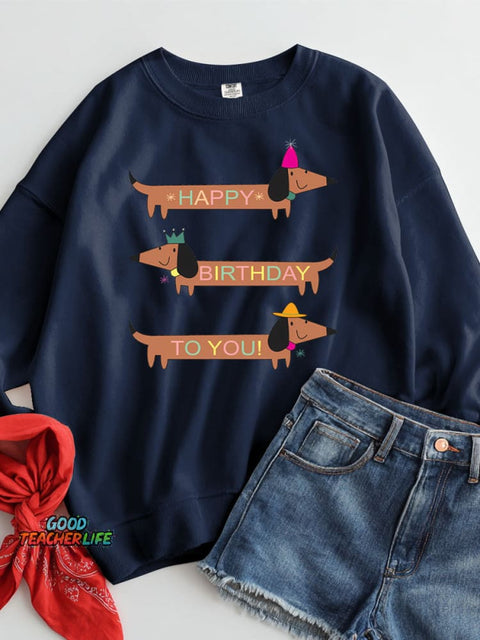 Dachshund Happy Birthday Decorative Pattern Casual Sweatshirt