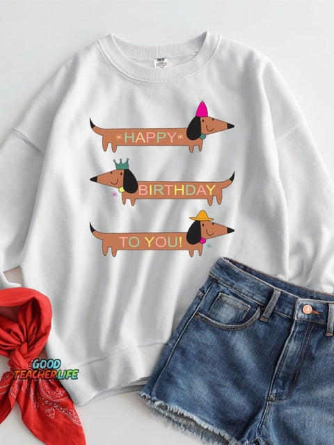 Dachshund Happy Birthday Decorative Pattern Casual Sweatshirt