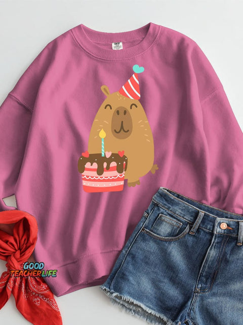 Happy Birthday Capybara Decorative Pattern Casual Sweatshirt