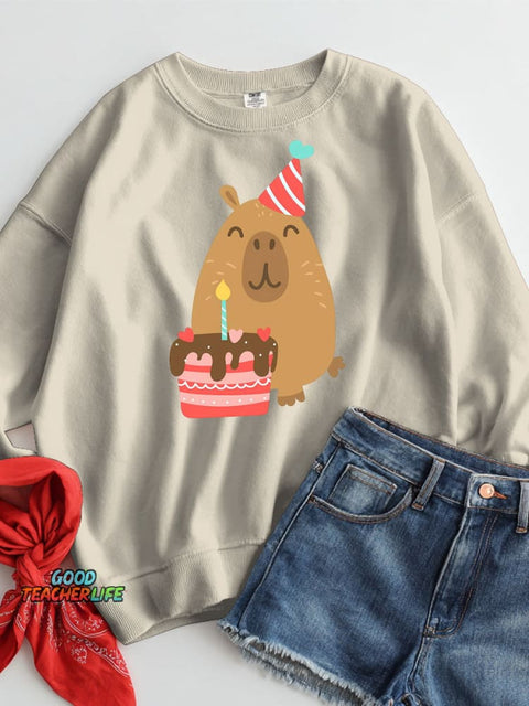 Happy Birthday Capybara Decorative Pattern Casual Sweatshirt