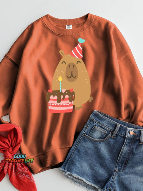 Happy Birthday Capybara Decorative Pattern Casual Sweatshirt
