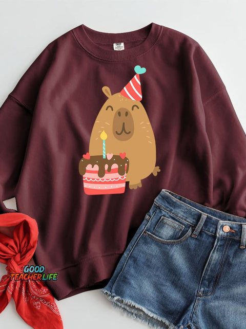 Happy Birthday Capybara Decorative Pattern Casual Sweatshirt