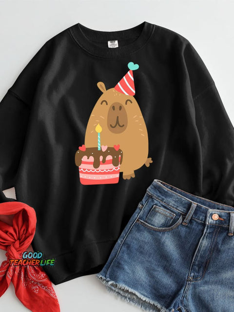 Happy Birthday Capybara Decorative Pattern Casual Sweatshirt