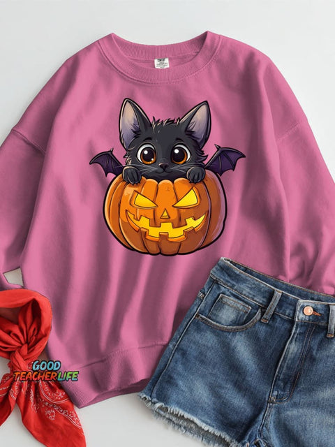 Halloween Bat Cat Decorative Pattern Casual Sweatshirt