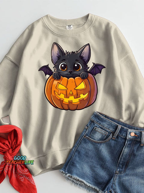 Halloween Bat Cat Decorative Pattern Casual Sweatshirt