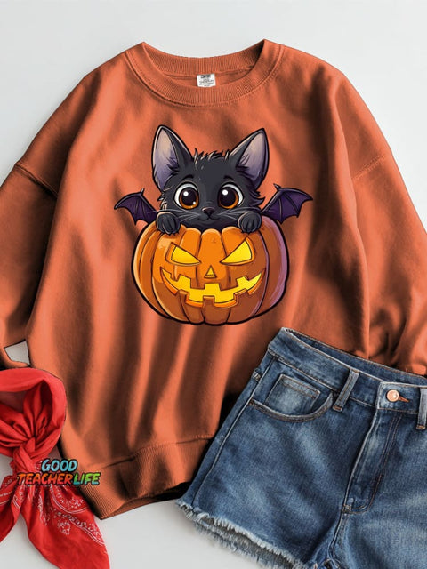 Halloween Bat Cat Decorative Pattern Casual Sweatshirt