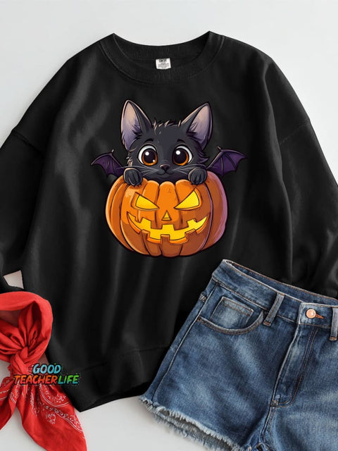 Halloween Bat Cat Decorative Pattern Casual Sweatshirt
