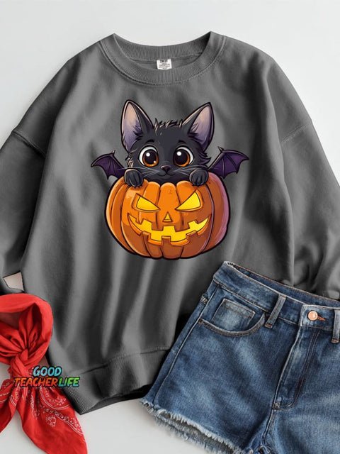 Halloween Bat Cat Decorative Pattern Casual Sweatshirt