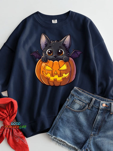 Halloween Bat Cat Decorative Pattern Casual Sweatshirt