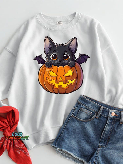 Halloween Bat Cat Decorative Pattern Casual Sweatshirt