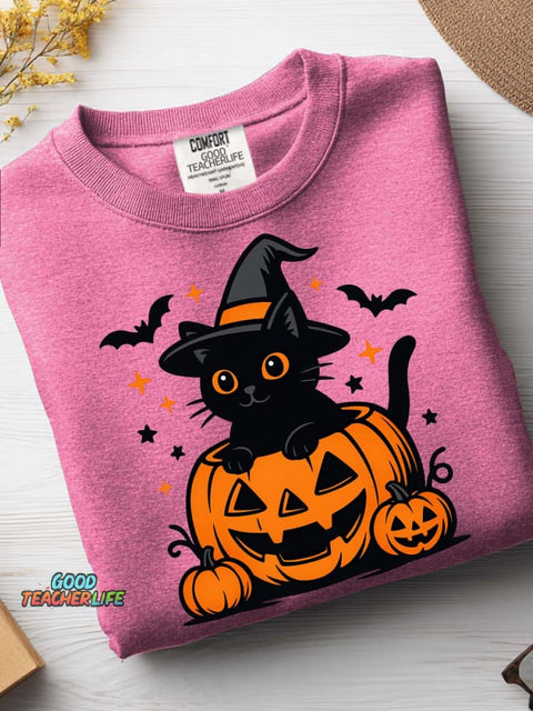 Halloween Black Cat Pumpkin Decoration Pattern Casual Sweatshirt