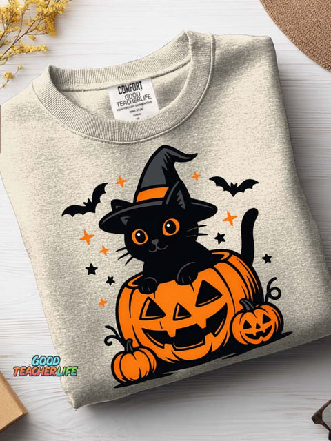 Halloween Black Cat Pumpkin Decoration Pattern Casual Sweatshirt