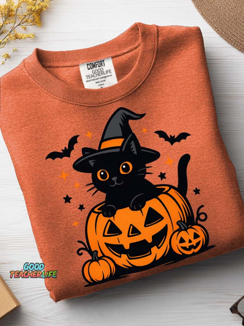 Halloween Black Cat Pumpkin Decoration Pattern Casual Sweatshirt