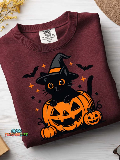 Halloween Black Cat Pumpkin Decoration Pattern Casual Sweatshirt