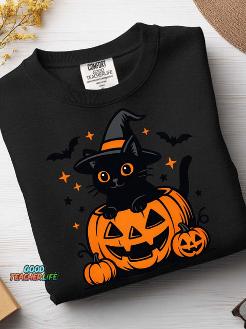 Halloween Black Cat Pumpkin Decoration Pattern Casual Sweatshirt