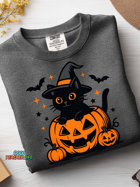 Halloween Black Cat Pumpkin Decoration Pattern Casual Sweatshirt