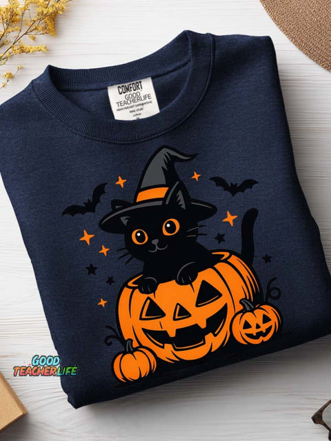 Halloween Black Cat Pumpkin Decoration Pattern Casual Sweatshirt