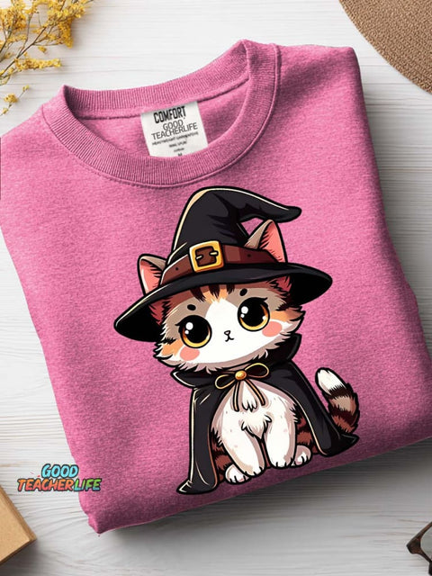 Halloween Wizard Cat Decorative Pattern Casual Sweatshirt