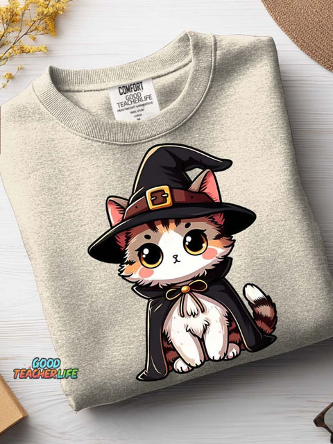 Halloween Wizard Cat Decorative Pattern Casual Sweatshirt
