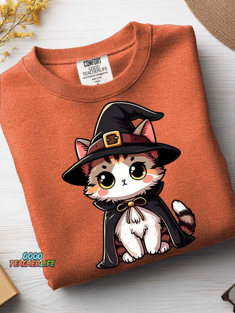 Halloween Wizard Cat Decorative Pattern Casual Sweatshirt