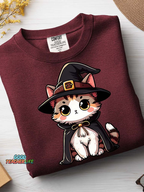 Halloween Wizard Cat Decorative Pattern Casual Sweatshirt
