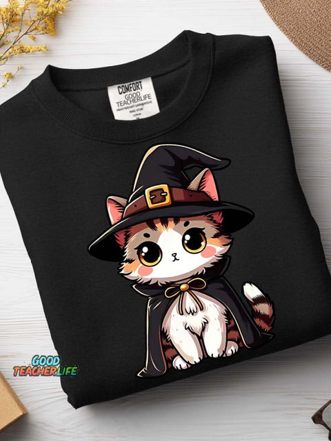 Halloween Wizard Cat Decorative Pattern Casual Sweatshirt