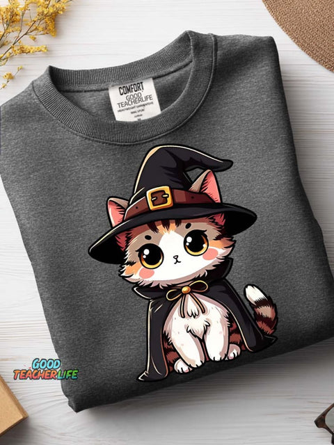 Halloween Wizard Cat Decorative Pattern Casual Sweatshirt