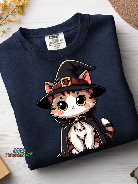 Halloween Wizard Cat Decorative Pattern Casual Sweatshirt