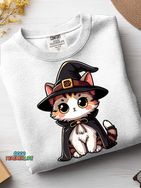 Halloween Wizard Cat Decorative Pattern Casual Sweatshirt
