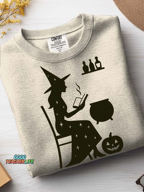 Witch In Learning Decorative Pattern Casual Sweatshirt