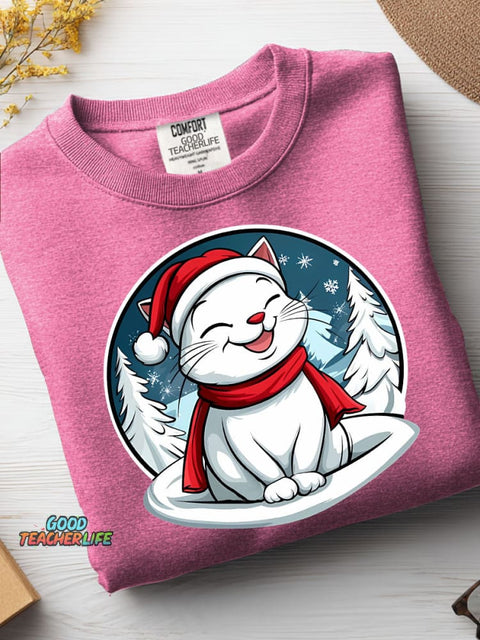 Christmas Cat Decoration Pattern Casual Sweatshirt
